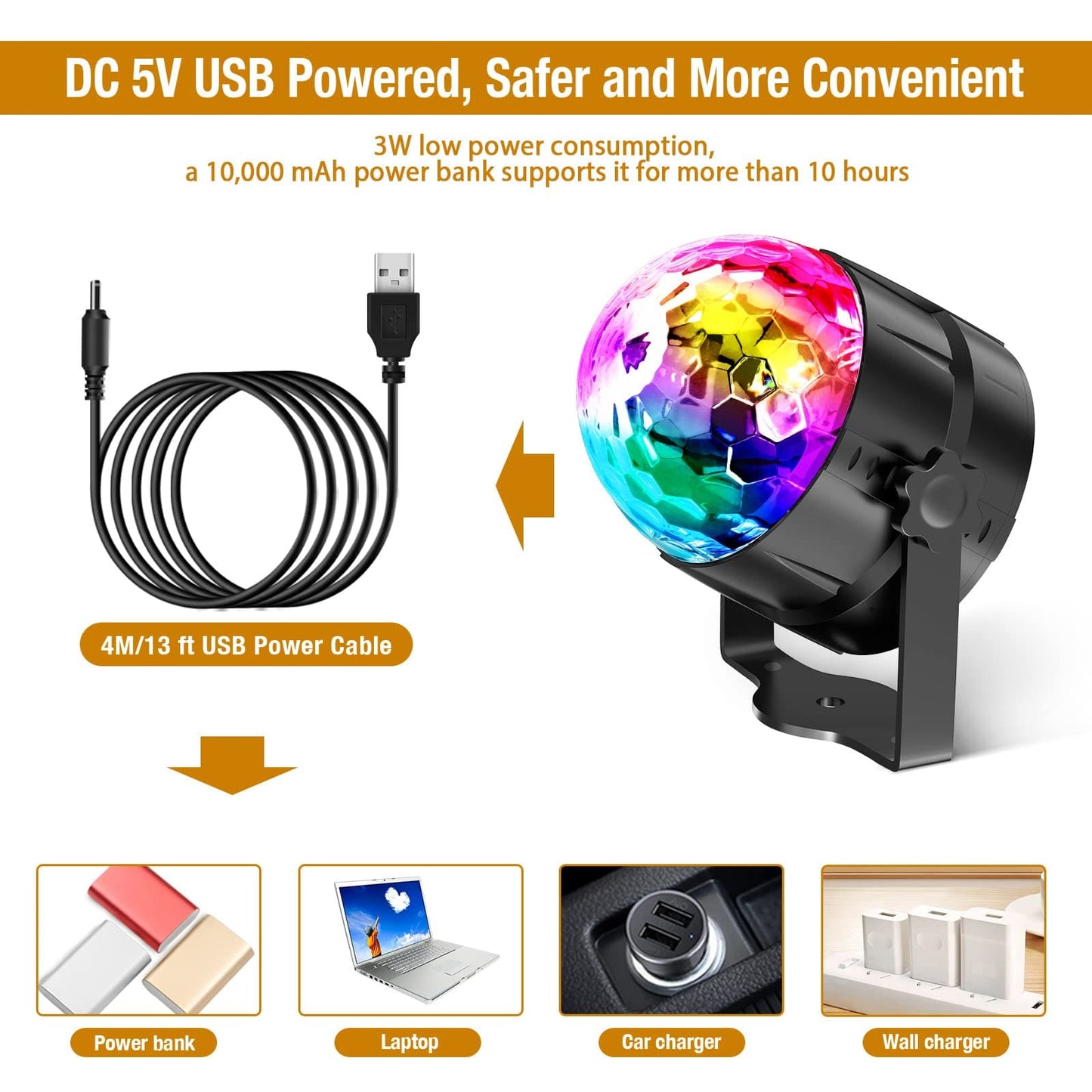 LED Disco Ball Lights – 7 Colores RGB con Control Remoto