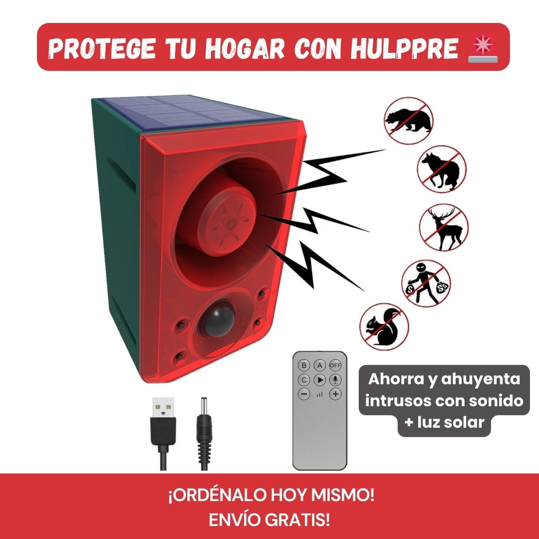 HULPPRE Alarme Solar Exterior 130dB – Sensor de Movimento e Luz Estroboscópica