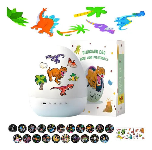 Lámpara Proyector Huevo de Dinosaurio – Luz Nocturna con Diapositivas, Música y Versión Recargable
