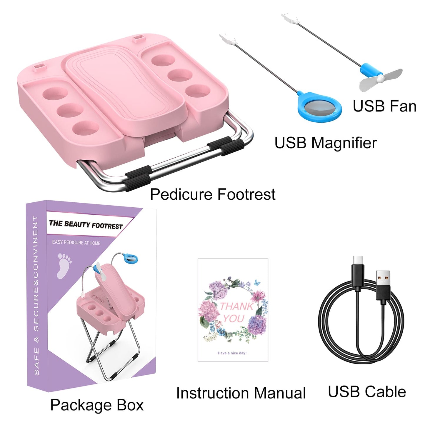Apoya-Pies de Pedicura com Luz LED e Ventilador USB
