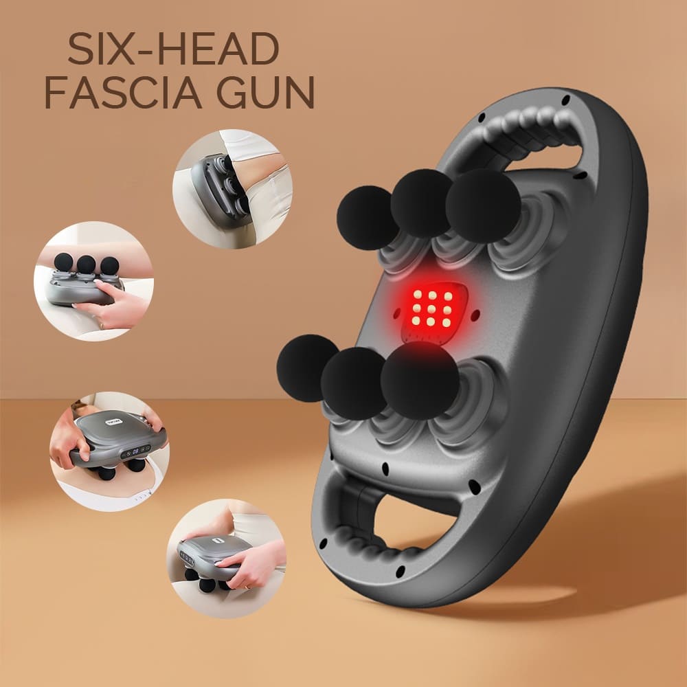 Pistola de Masaje Corporal Inalámbrica – 6 Cabezales