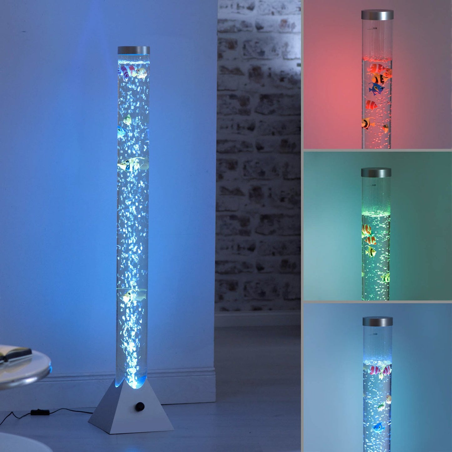 Columna de Agua Iluminada con Peces – Lámpara LED RGB Decorativa