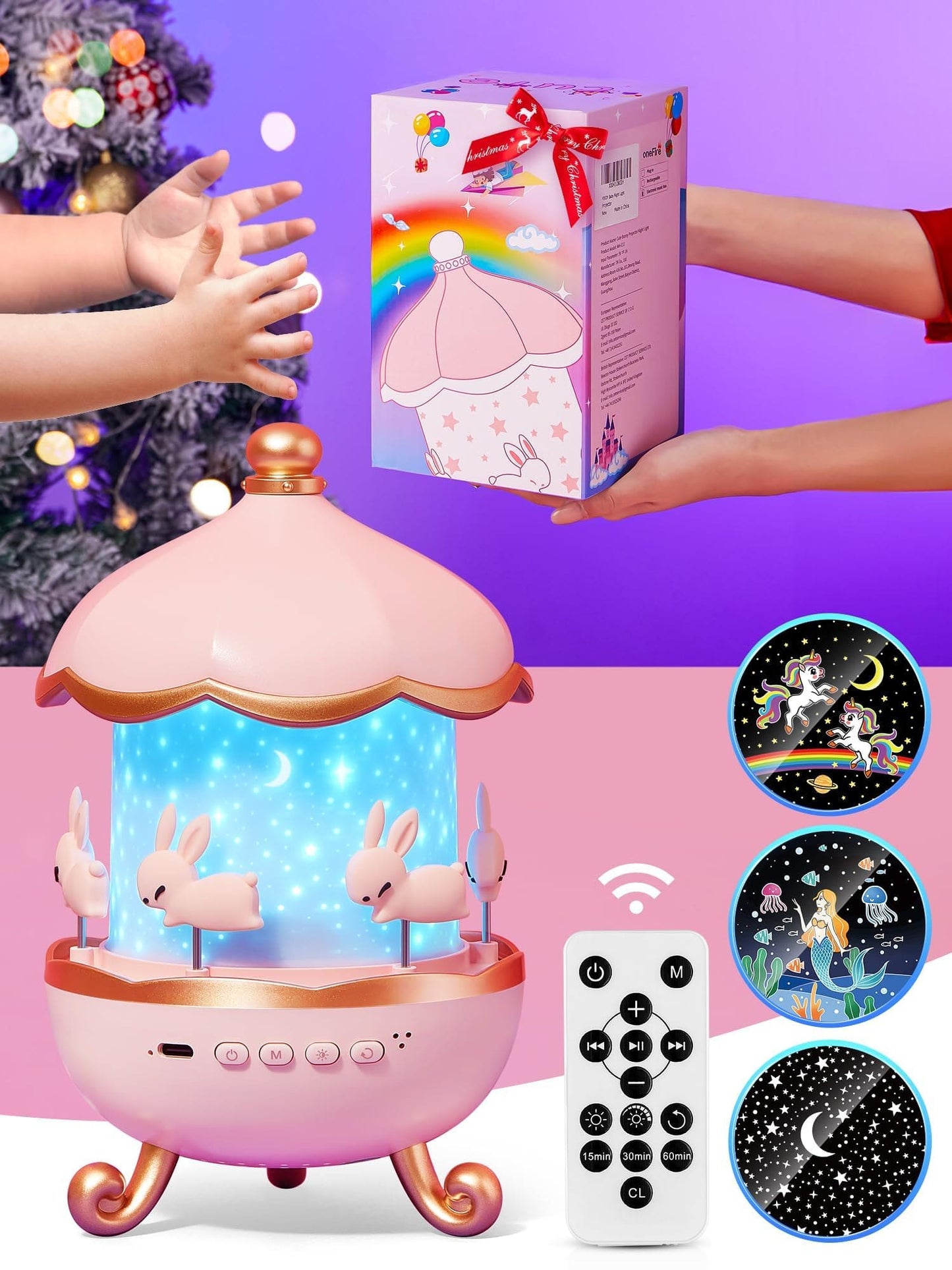 Luz Nocturna LED 3-en-1 Estrellas, Música y Magia