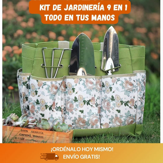 Set de Herramientas de Jardinería 9 Piezas – Kit Completo con Bolsa de Transporte