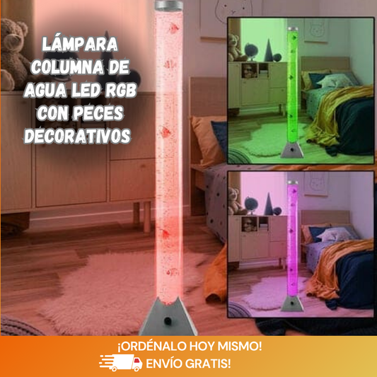 Columna de Agua Iluminada con Peces – Lámpara LED RGB Decorativa
