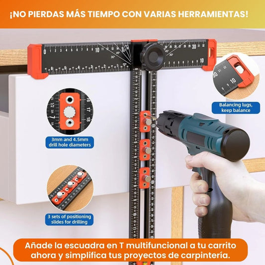 🛠️ Escuadra em T Regla de posicionamento de perfuração multifuncional 35cm/14 pulgadas ajustáveis