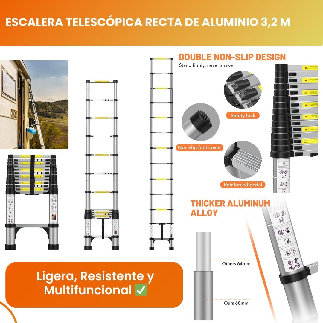 Escada Telescópica Reta em Alumínio