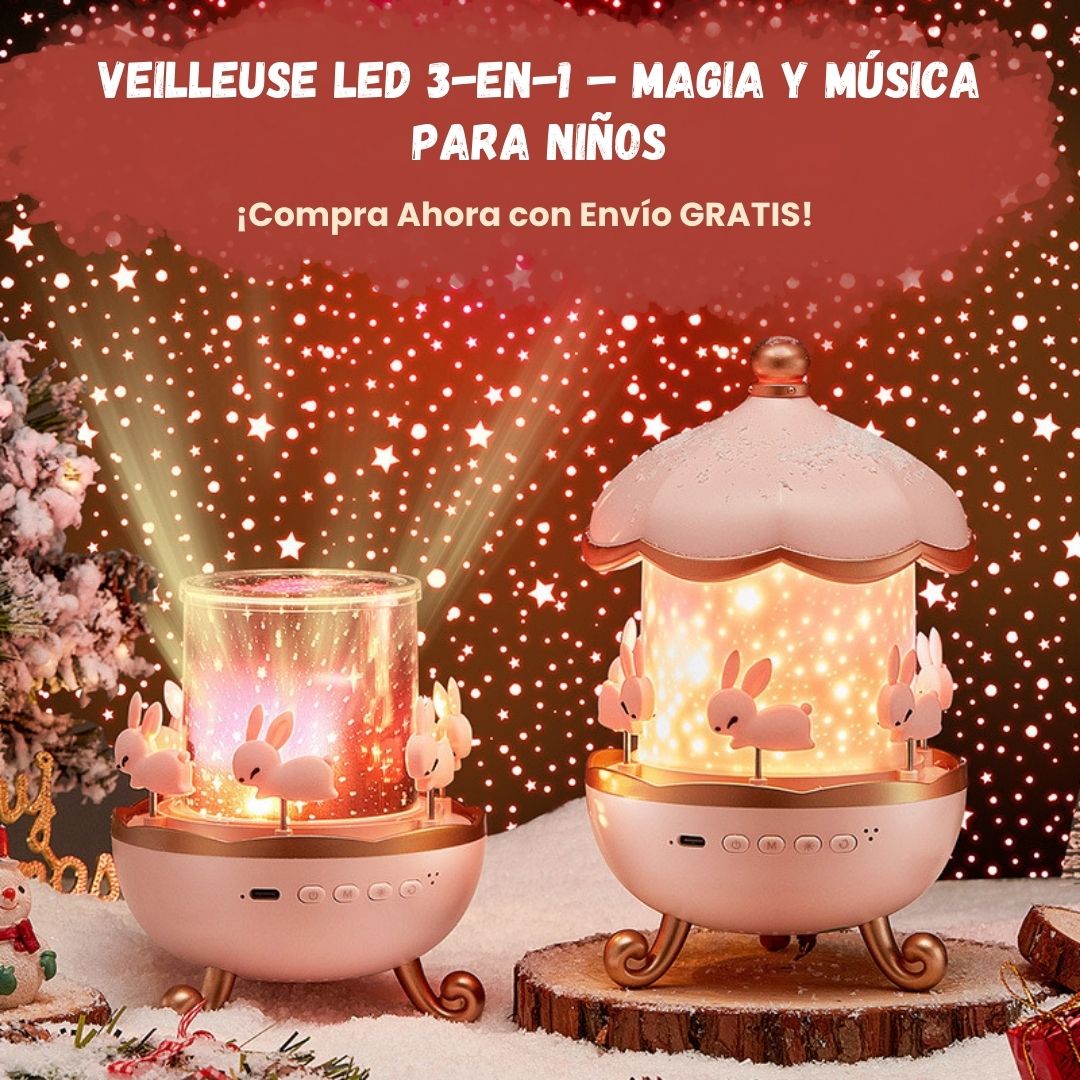 Luz Nocturna LED 3-en-1 Estrellas, Música y Magia