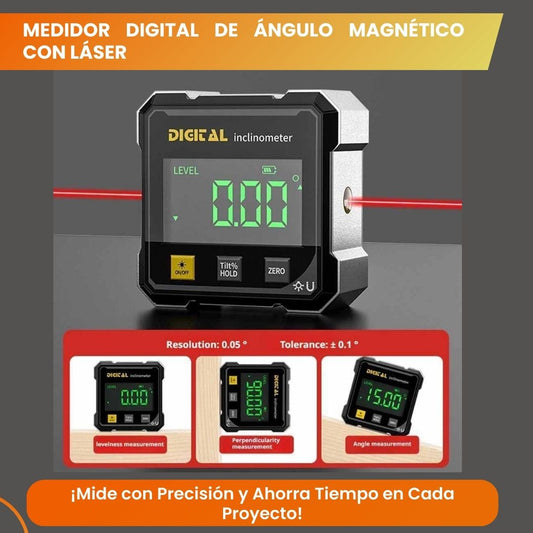 Medidor Digital de Ángulo Magnético con Láser – Inclinómetro y Regla de Ángulo de Alta Precisión 📏