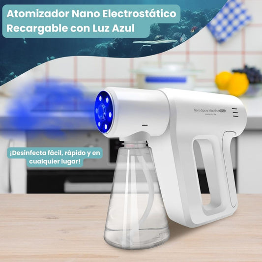 Atomizador Eletrostático Recargável com Luz Azul – Pulverização Nano ULV