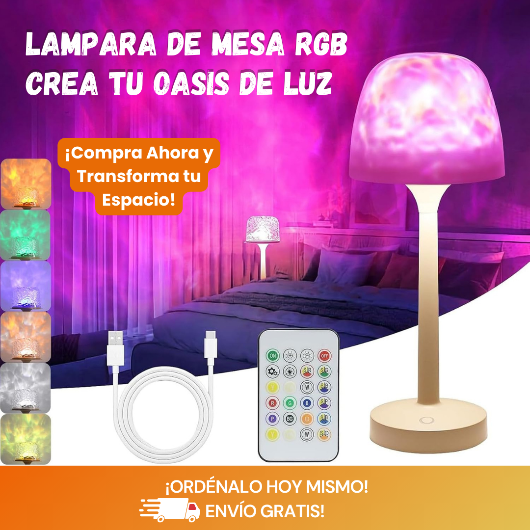 Candeeiro de Mesa RGB Inalámbrica - Projetor de Olas del Océano