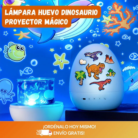 Lámpara Proyector Huevo de Dinosaurio – Luz Nocturna con Diapositivas, Música y Versión Recargable