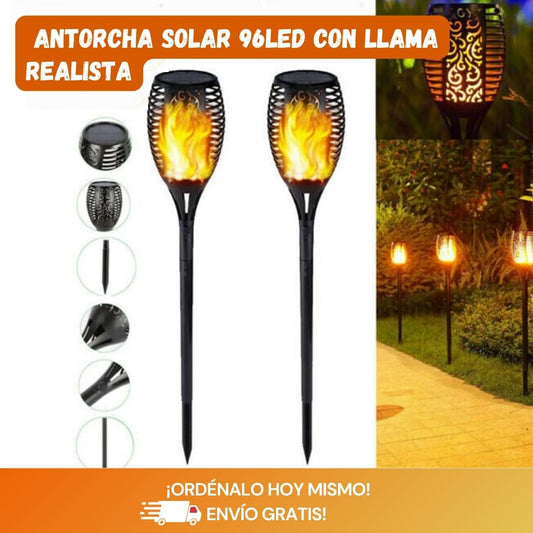 Pack 3 Lámparas Solares de Llama 96LED