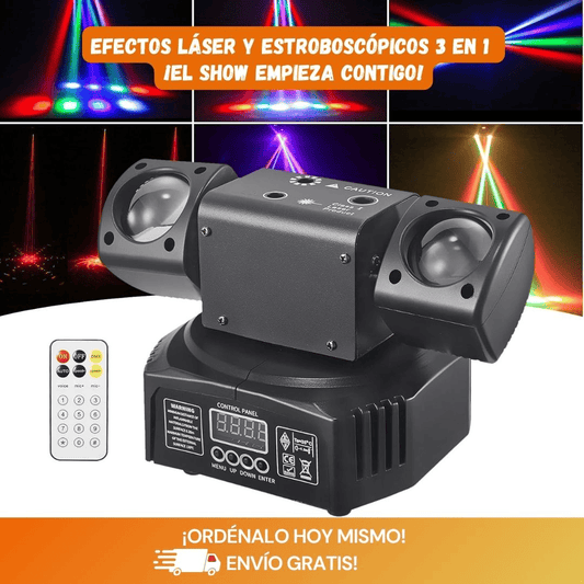 Luz Profesional 3 en 1 — Láser, Estrobo y Movimiento Giratorio