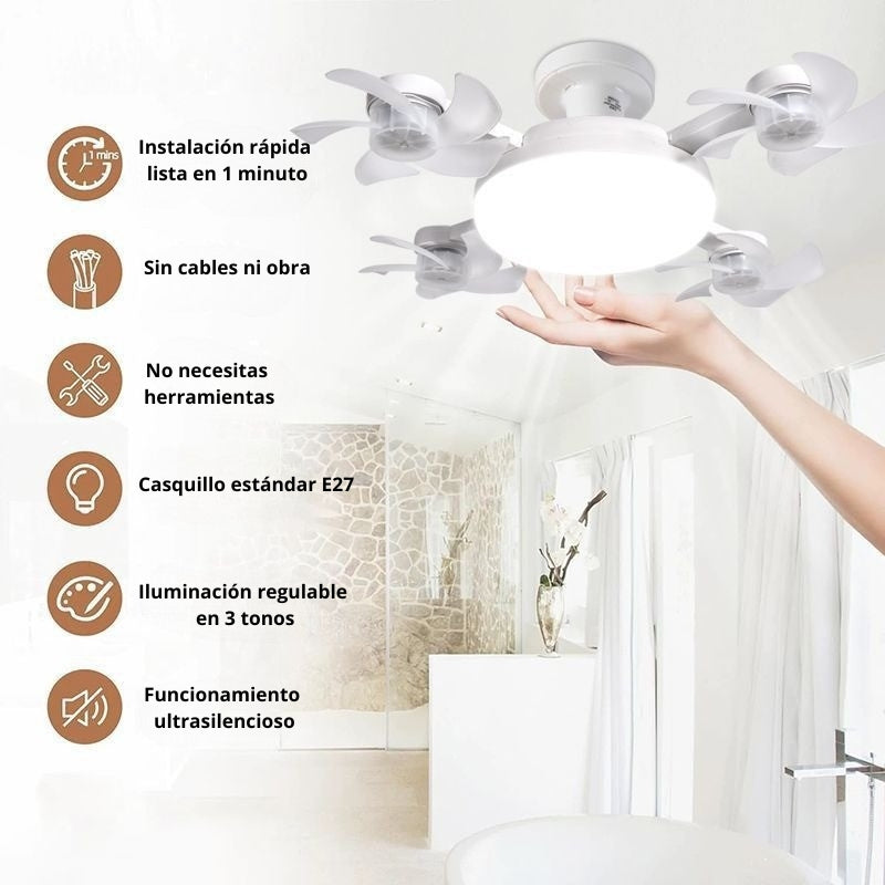 Nuevo ventilador-lámpara de techo 3 en 1 , compacto para dormitorio, comedor y residencia.