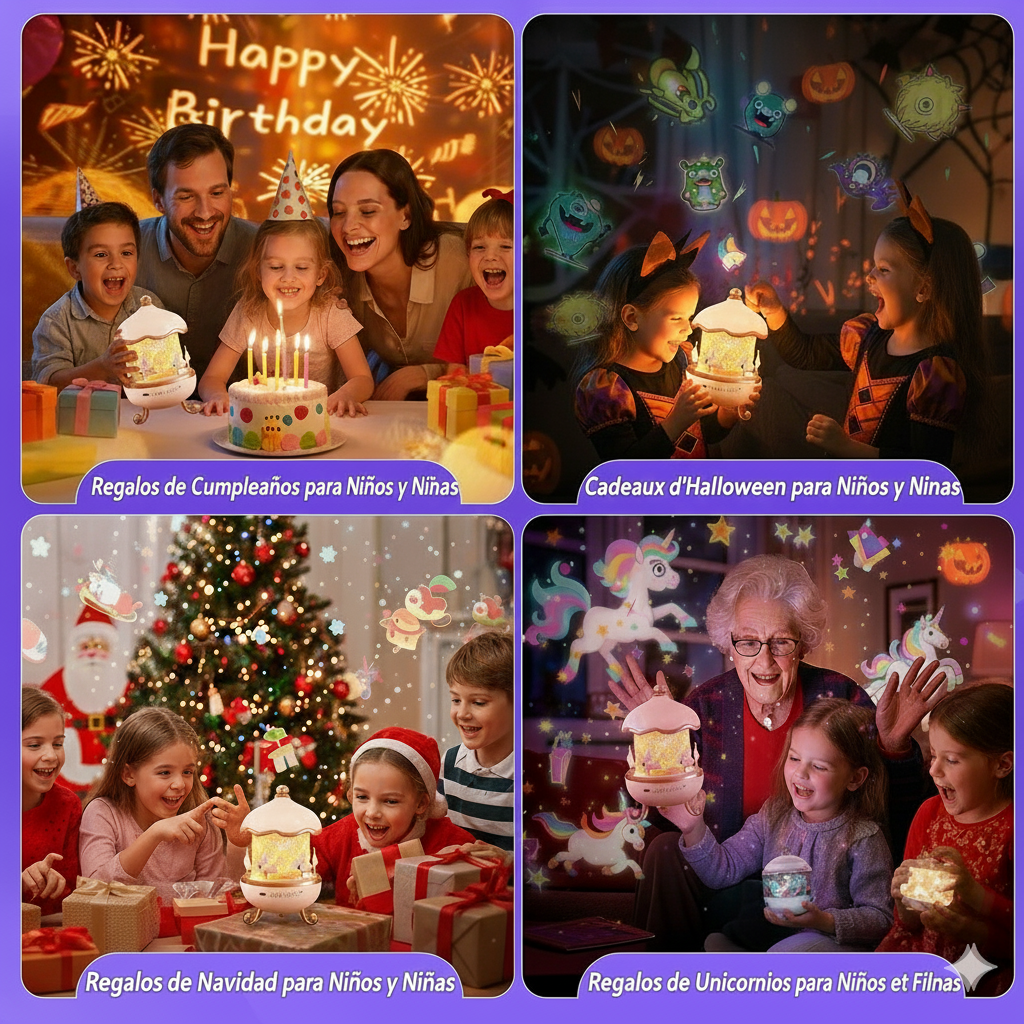 Luz Noturna LED 3 em 1 Estrelas, Música e Magia