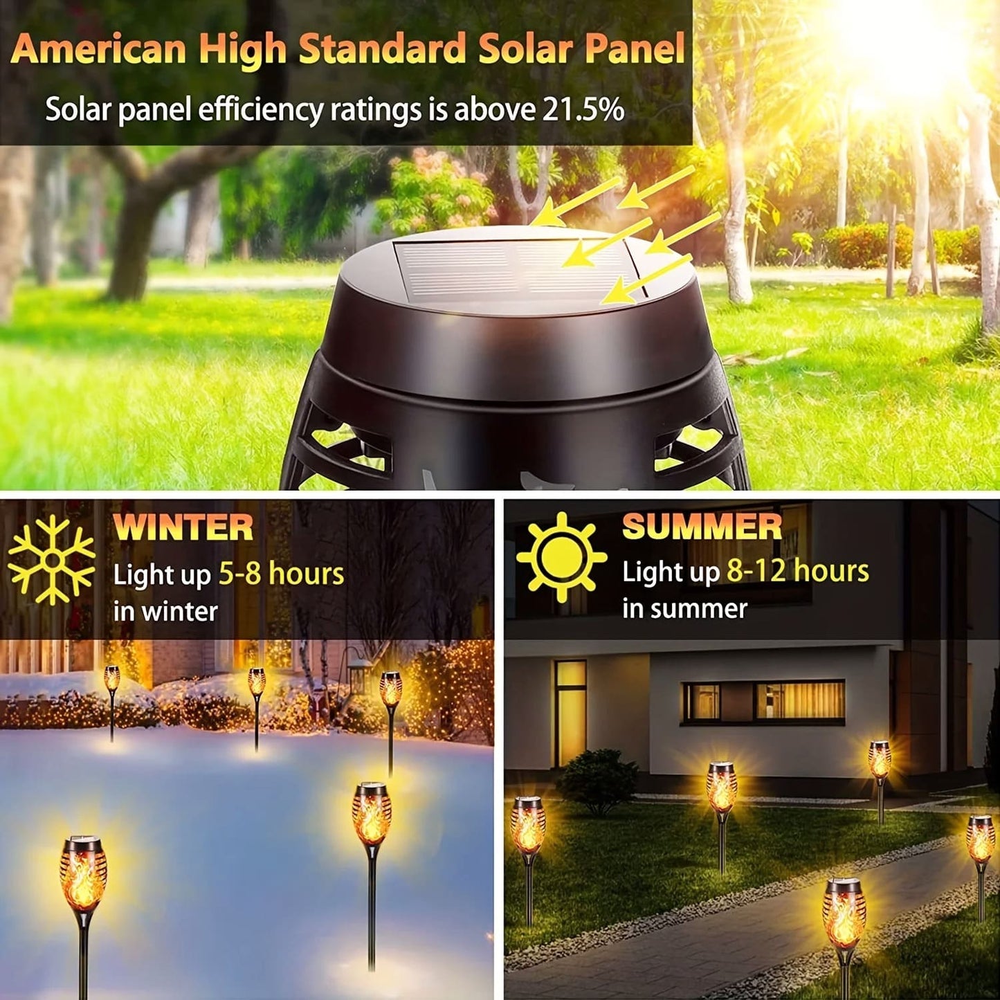 Pack 3 Lámparas Solares de Llama 96LED